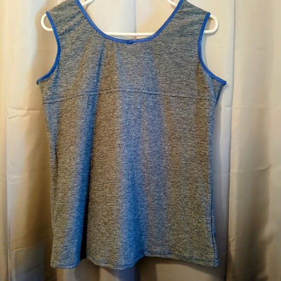Nwt Scoop neck Athletic Tank top womens L Blue static print Stretch workout wear - Picture 5 of 8